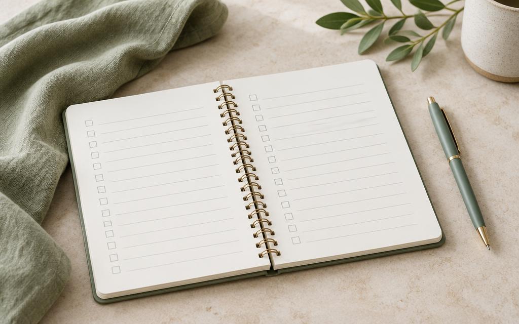 An open planning checklist with a pen